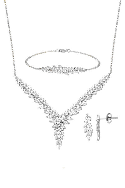 Bilezikci Hanımeli Tasarım Beyaz Altın 14 Ayar Nişan Seti