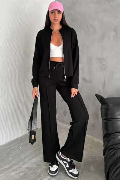 Swana Set de trening pentru damă sezonier din țesătură modal neagră