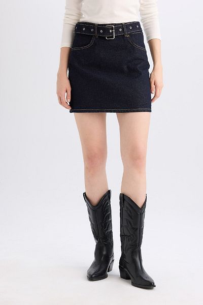 DeFacto Fusta mini cu centură de buzunar cu efect decolorat Fashion Fit D5831ax24wn