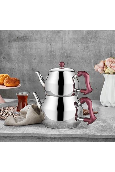 OKALİNA Amboss Coral Stainless Steel Teapot Set Medium Size - Burgundy