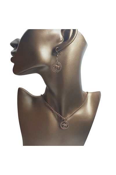 Ororabutik Copper Color 22mm Taurus Figured Necklace and Earring Set