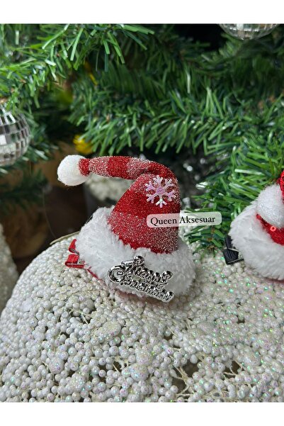 Queen Nelly Crăciun Fericit - Mini pălărie cu sclipici și blană de Anul Nou, ornament cu pompon și cataramă cu clemă