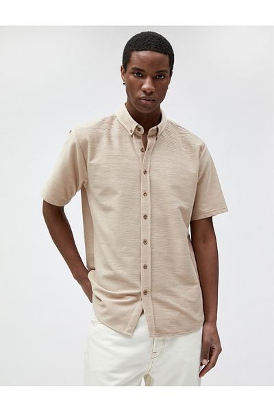 Koton Basic Short Sleeve Shirt Textured Classic Collar Buttoned