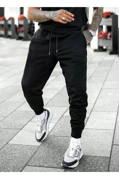 DEEPSENCE Ανδρικό μαύρο JOGGER Φούτερ Slimfit Mold Χειμερινό ύφασμα ανυψωμένο