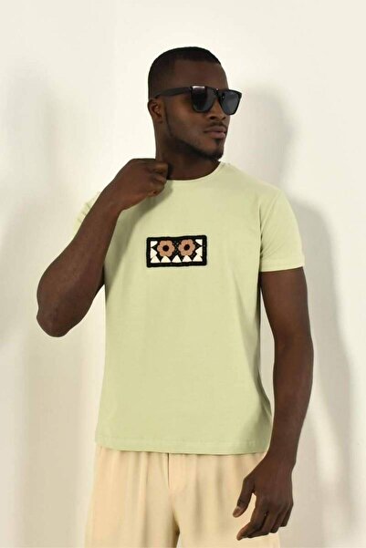 DAVID&GERENZO Μαύρο μπλουζάκι με λαιμόκοψη με λεπτομέρεια από διχτυωτό λουλούδι