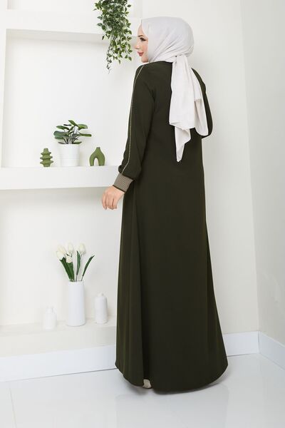 MODA ESRE FASHION Tesettür Giyim Spor Ferace Ribanalı Yaka Şerit Bağcıklı Krep Kumaş
