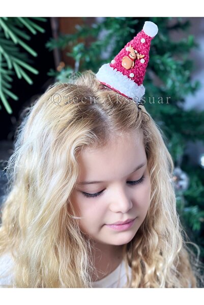 Queen Nelly Anul Nou - Mini pălărie roșie de Crăciun, căprioară tată, pompon cu perle pentru om de zăpadă, cataramă cu clemă