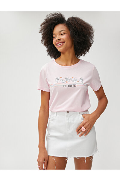 Koton Μπλουζάκι με στάμπα, κοντό μανίκι, βαμβακερό λαιμόκοψη