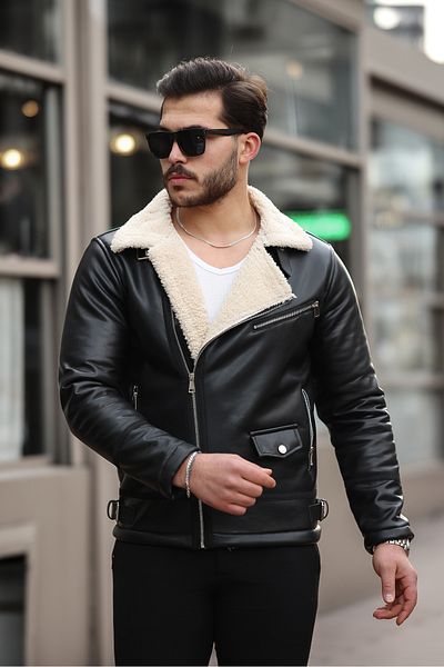 Boymen Men's North Leather Coat Winter Leather Jacket Windproof