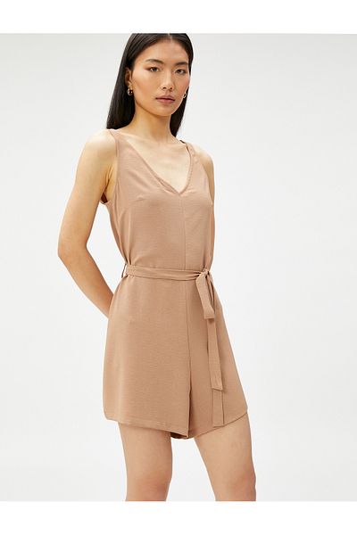 Koton Jumpsuit with Shorts V-Neck Sleeveless Belted