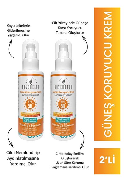 ROXEWELLA Güneş Kremi 100 ml Tüm Cilt Tipleri Için 2 Adet Leke Karşıtı,50 Spf...