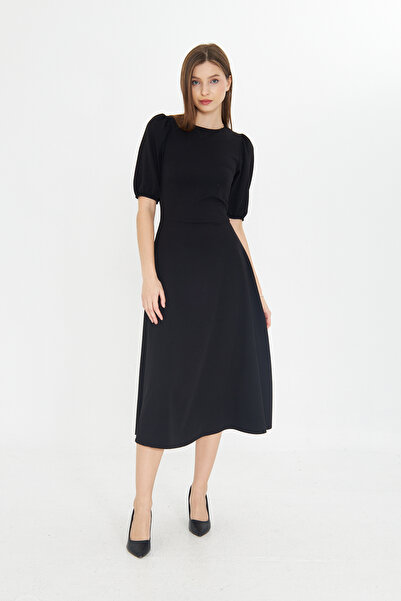 ESPİNA Watermelon Sleeve Back Zipper Midi Crepe Women's Dress