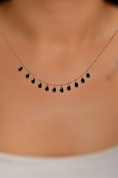 Erdobia Oniks Taşlı Rose Shakira Damla Gümüş Kolye