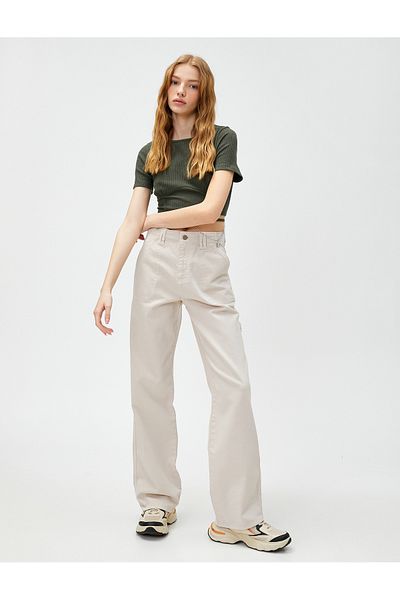 Koton High Waist Denim Trousers Straight Leg