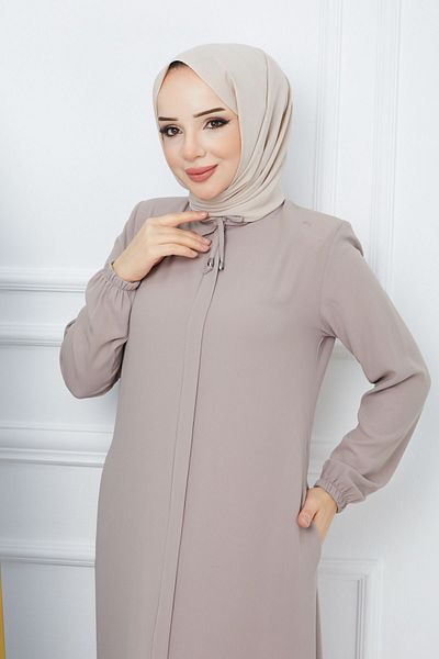 MODA ESRE FASHION Hijab Îmbrăcăminte țesătură creponata Ferace Guler Lace-up Mink
