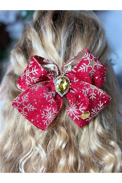 Queen Nelly Red Velvet - French Ribbon, Big Silvery and Rhinestone Snowflake Pattern Bow Automatic Buckle