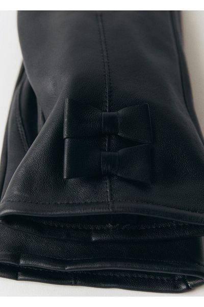 MANGO Woman Leather Gloves with Bond Details