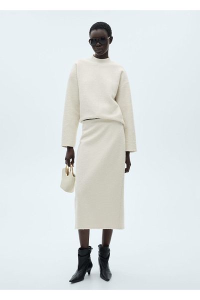 MANGO Woman Boucle Sweatshirt with Perkins Collar