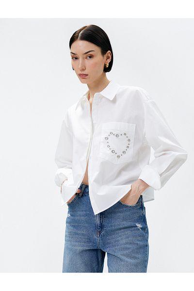 Koton Crop Shirt Staple Detailed Pocket Cotton