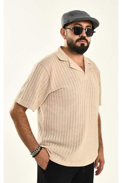 DAVID&GERENZO Μπεζ Polo Neck Ανδρικό Πλεκτό T-shirt