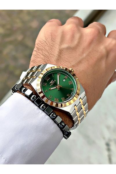 FERRO Gold Silver Color Roman Numeral Classic Men's Wrist Watch + Bracelet with Gift