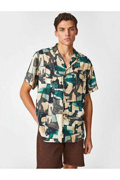 Koton Summer Shirt Short Sleeve Turn-down Collar Abstract Print Detail