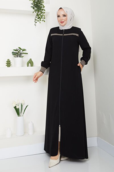 MODA ESRE FASHION Sports Ferace - облекло с хиджаб, оребрена яка и дантела на райета