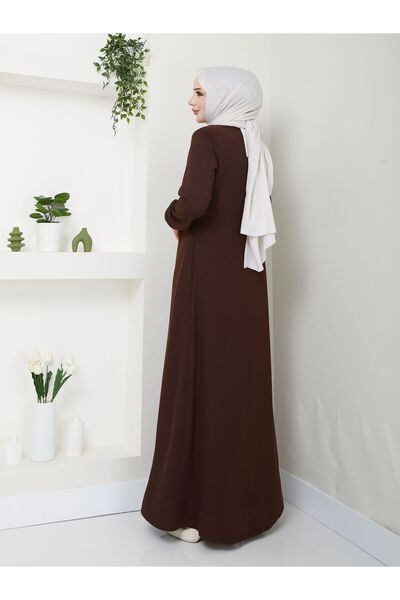 MODA ESRE FASHION Καφέ Φεράζ Χιτζάμπ - Ύφασμα κρεπ, με κορδόνια στο λαιμό