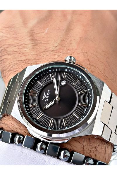 FERRO Silver Color Classic Steel Band Men's Wrist Watch+Bracelet