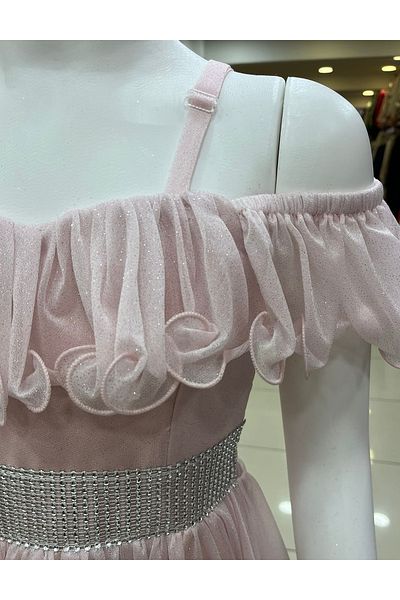 Yonca Çocuk ONBUCO Kids 1574 Κορίτσια Κοντό βραδινό φόρεμα με πέρλες στη μέση