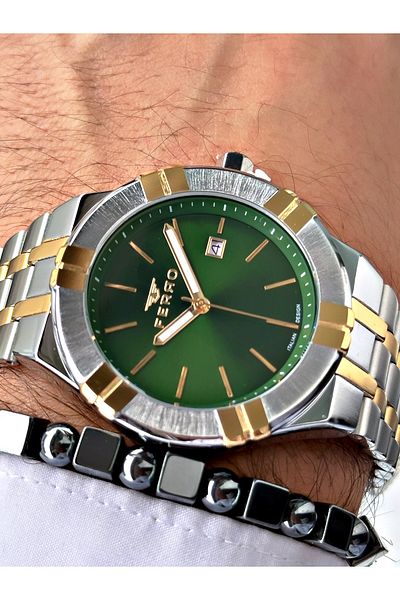 FERRO Gold Silver Color Classic Stylish Design Men's Wrist Watch + Bracelet