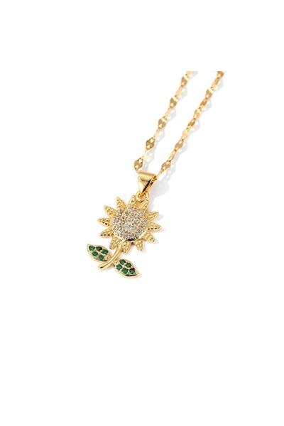 ANGELSS JEWELLERY Zirkon Taşlı Ayçiçeği Gold Kolye (Zirkon Taşlı Güneş Çiçeği Gold Kolye) Çiçek Kolye