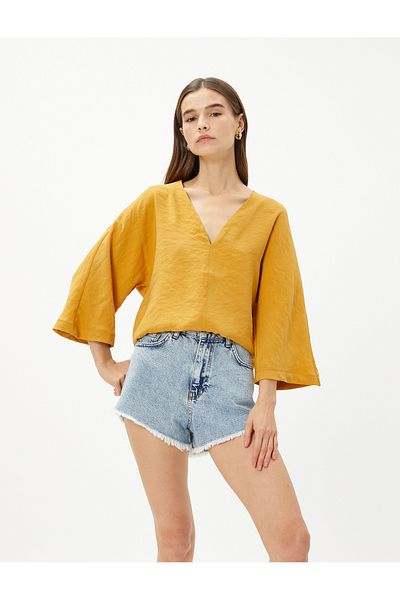 Koton Crop Blouse V-Neck Short Sleeve