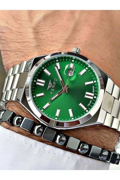FERRO Silver Color Classic Eyepiece Calendar Men's Wrist Watch + Bracelet