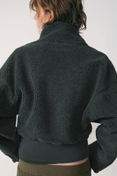 Madmext Women's Sheepskin Sweatshirt with Smoked Zipper Collar Mg2261