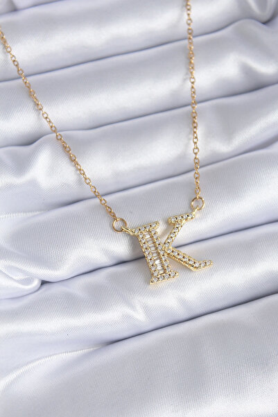 Skygo قلادة نسائية من الفولاذ باللون الذهبي عيار 316L موديل حرف K بحجر الزركو...