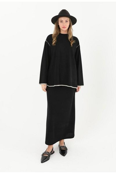 Puane Rstm Boutique Polka Dot Corduroy Skirt Set with Chain Detail Skirt