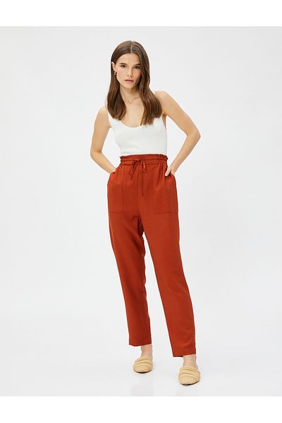 Koton Viscose Carrot Trousers with Tie Waist