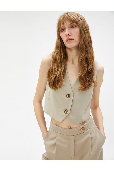 Koton Blazer Crop Vest Double Button