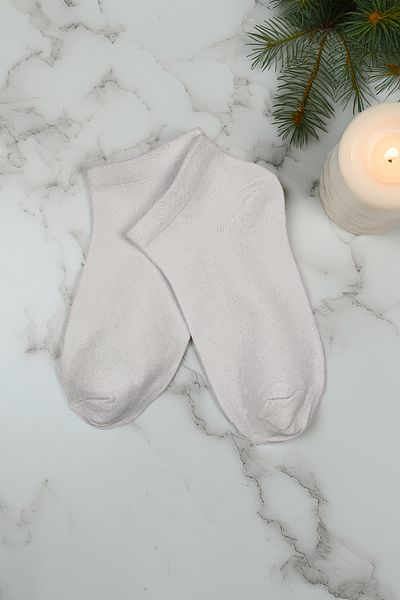 Tozlu Yaka Cotton Plain Basic Women's Booties Socks - 1 Pair White Color