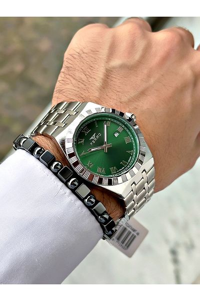 FERRO Silver Color Roman Numeral Classic Men's Wrist Watch + Bracelet Gift