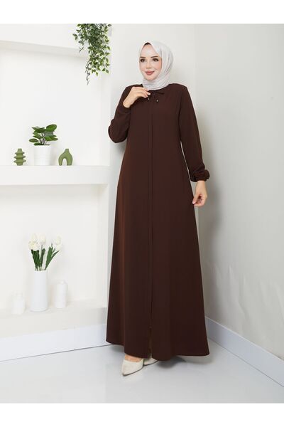 MODA ESRE FASHION Καφέ Φεράζ Χιτζάμπ - Ύφασμα κρεπ, με κορδόνια στο λαιμό