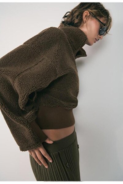 Madmext Γυναικείο φούτερ Khaki με γιακά με φερμουάρ MG2261