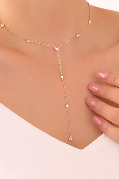 VAOOV 925 Ayar Gümüş Sallantılı Taşlı Gold Kolye