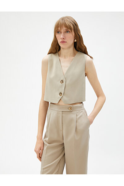 Koton Blazer Crop Vest Double Button