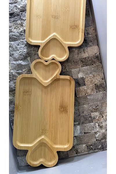 ARİN MODA Arin Homtes Den Bamboo Multi-Purpose Presentation Plate Double Heart 2 Pieces