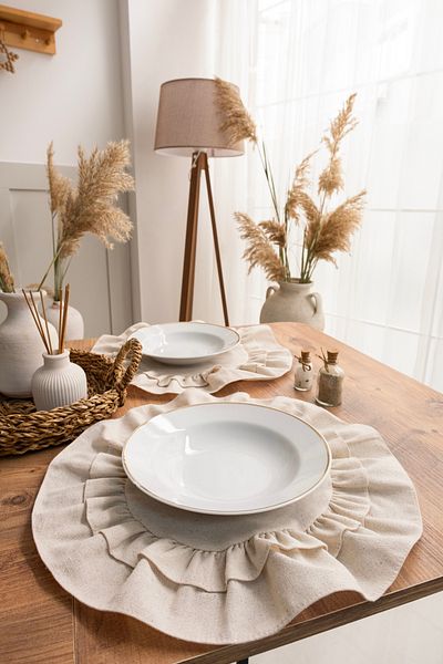 abidehanım Premium |   Set de 6 lenjerie rotundă cu volan dublu 40x40 cm