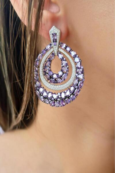 MorMajor Silver İTHAL PREMİUM ÇİFT HALKA  AMETİST  GÜMÜŞ KÜPE