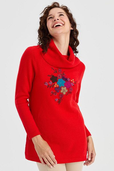 Desen Degaje Collar Embroidery Detailed Coral Women's Sweater23223157