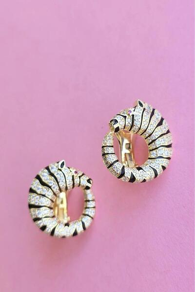 MorMajor Silver İTHAL PREMİUM ZEBRA MODEL SİYAH MİNELİ GÜMÜŞ KÜPE